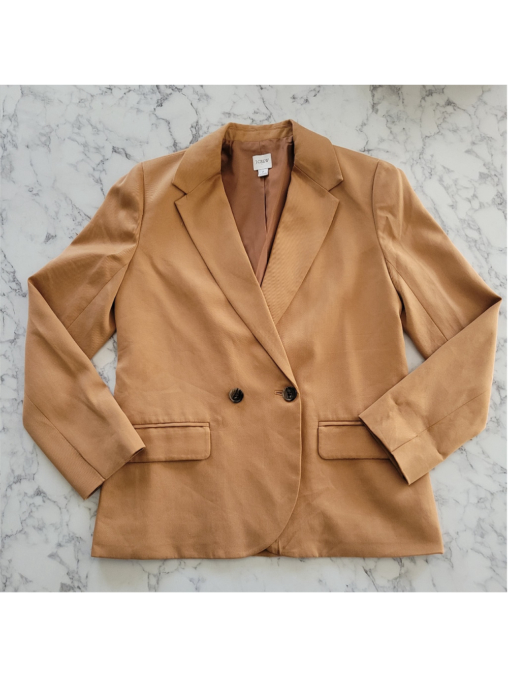 J Crew Camel Drapey Twill Double-Breasted Blazer Size 2 Heritage Preppy Ivy Prep